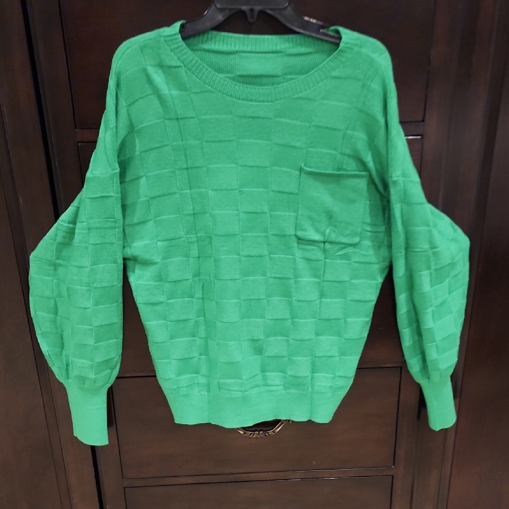 Green Textured Knit Women's Sweater